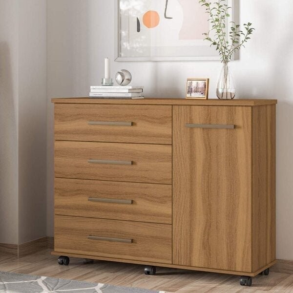 Cômoda para Quarto 4 Gavetas e 1 Porta Flora Amendola em Oferta na Shopee