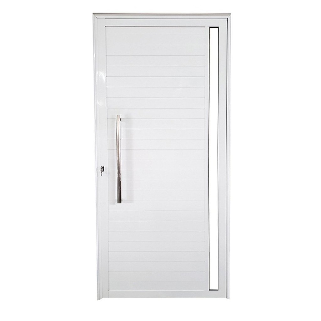Porta Lambril de Alumínio Esquerda 210 x 80cm com Visor Linha Veneza Esquadrias Bergamo Branco - Home & Living