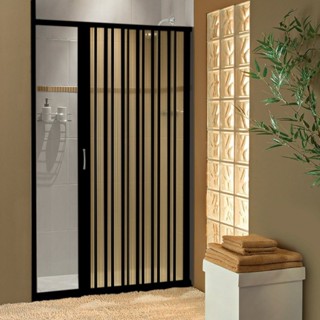Box Para Banheiro de PVC 185x130cm Sanfonado Frontal BCF Preto