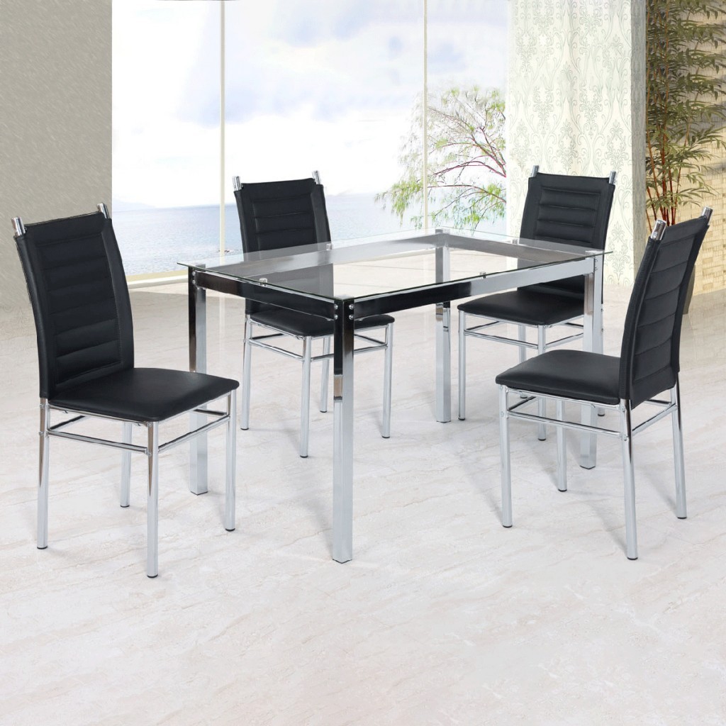 Mesa de Jantar 4 Lugares Tokio com Vidro Cromado/Preto - Art Panta em Oferta na Shopee