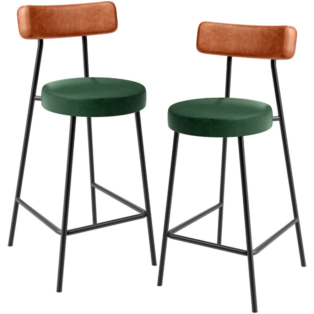 Kit 02 Banquetas Baixa Cozinha Sala Jantar Bancada Milão L02 Couríssimo Camel Verde - Lyam Decor