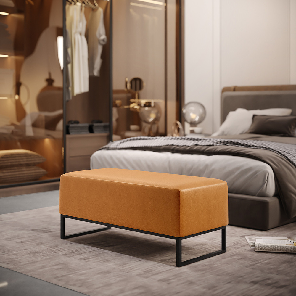 Puff Decorativo Sala de Estar Cléo W01 Base Ferro 90 cm Couríssimo Whisky - Lyam Decor em Oferta na Shopee