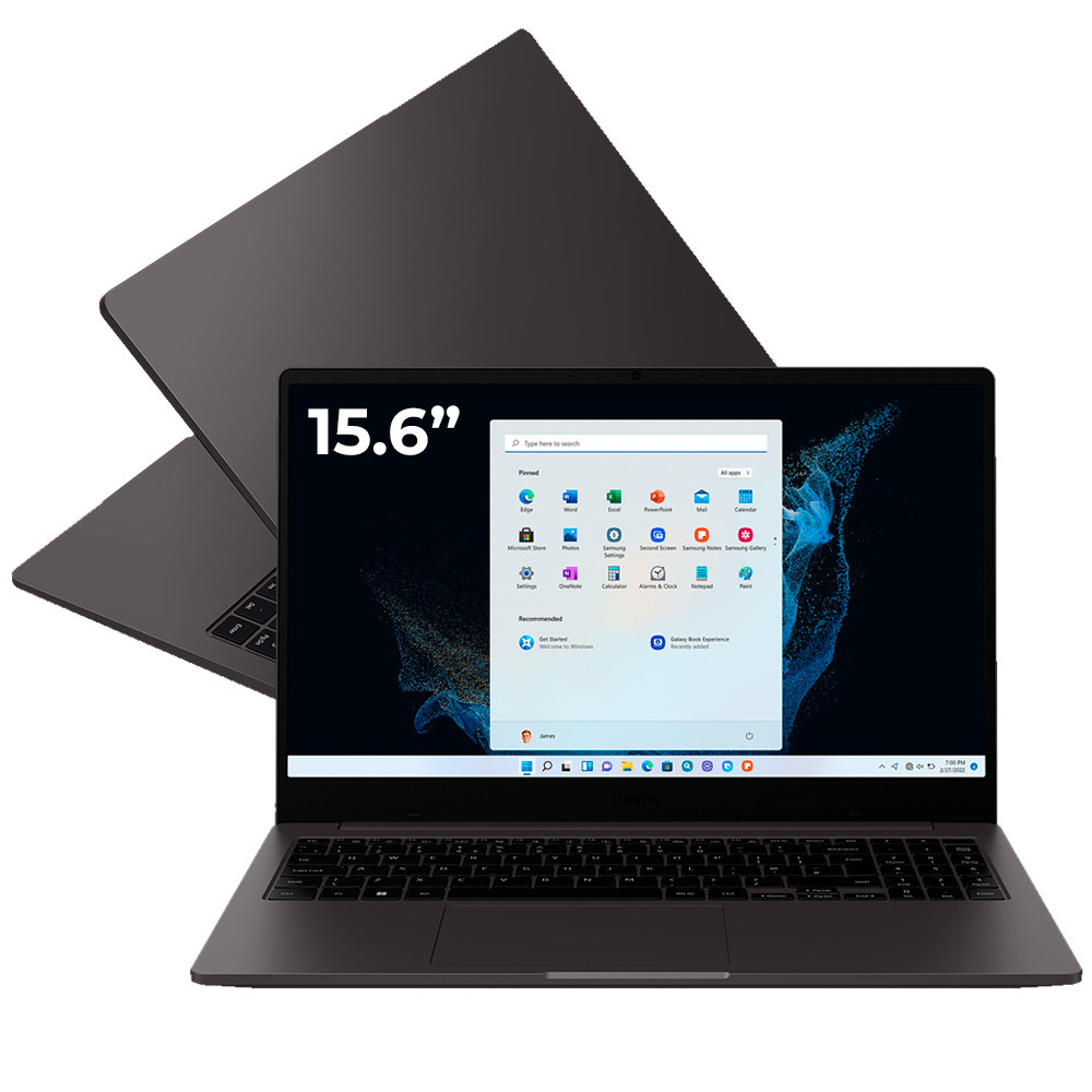 Notebook Samsung Galaxy Book 2 Intel Core i3-1215U, Windows 11 Home, 8GB, 256GB SSD, 15.6" Full HD LED NP550XED-KT4BR