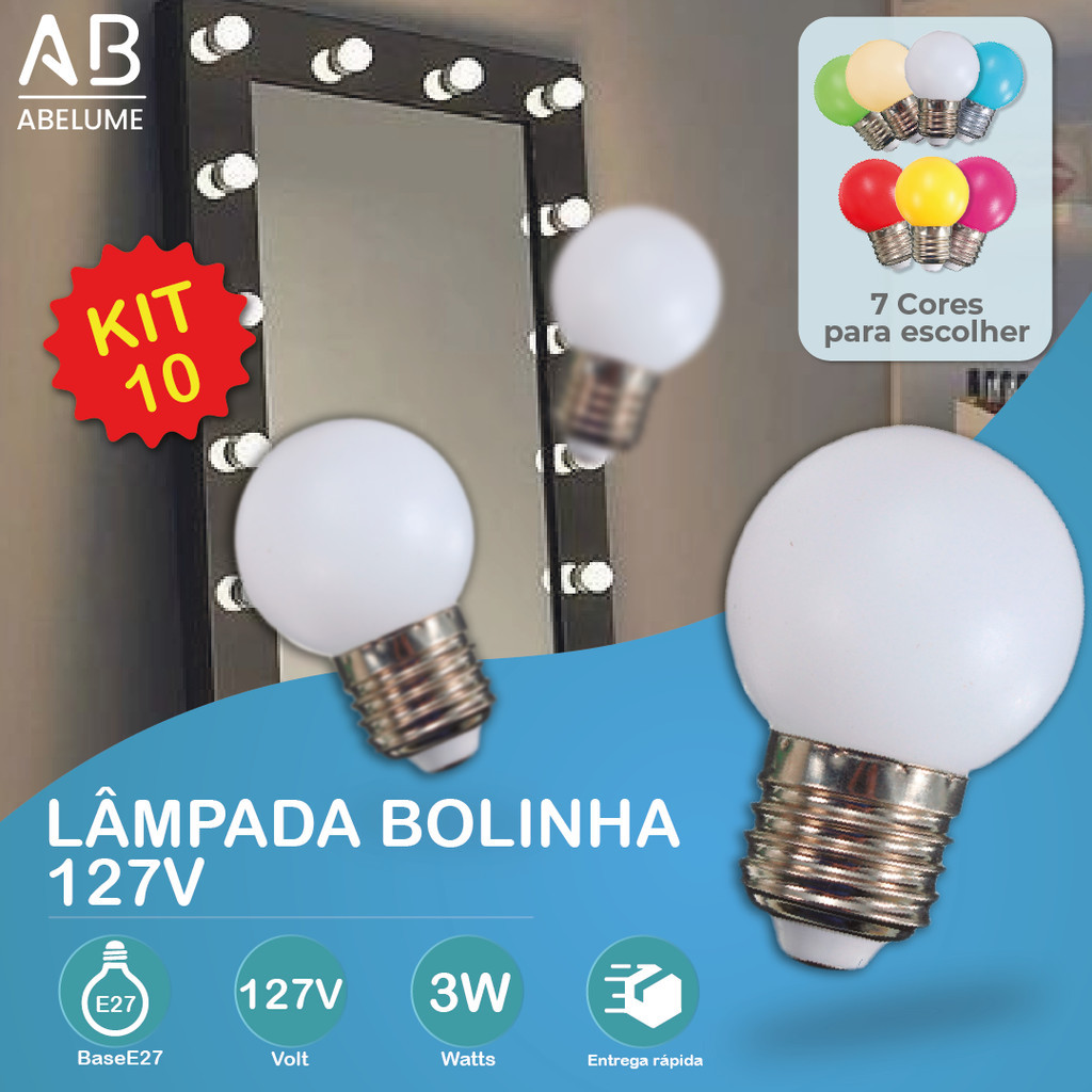 Kit 10 Lâmpada Bolinha Mini Bulbo Colorido LED 3W G45 E27 Com opção de 7 cores | 127V