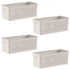 4x Cestos 6,6L Organizador OU Flow Bege 13cm x 15cm x 34cm