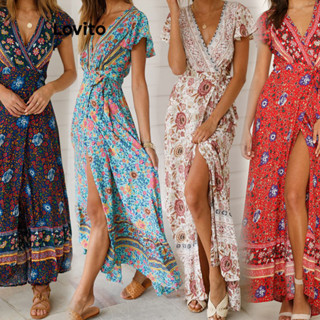 Lovito Vestido Boho Tribal Com Estampa Dividida Padrão Para Mulheres LNL46030