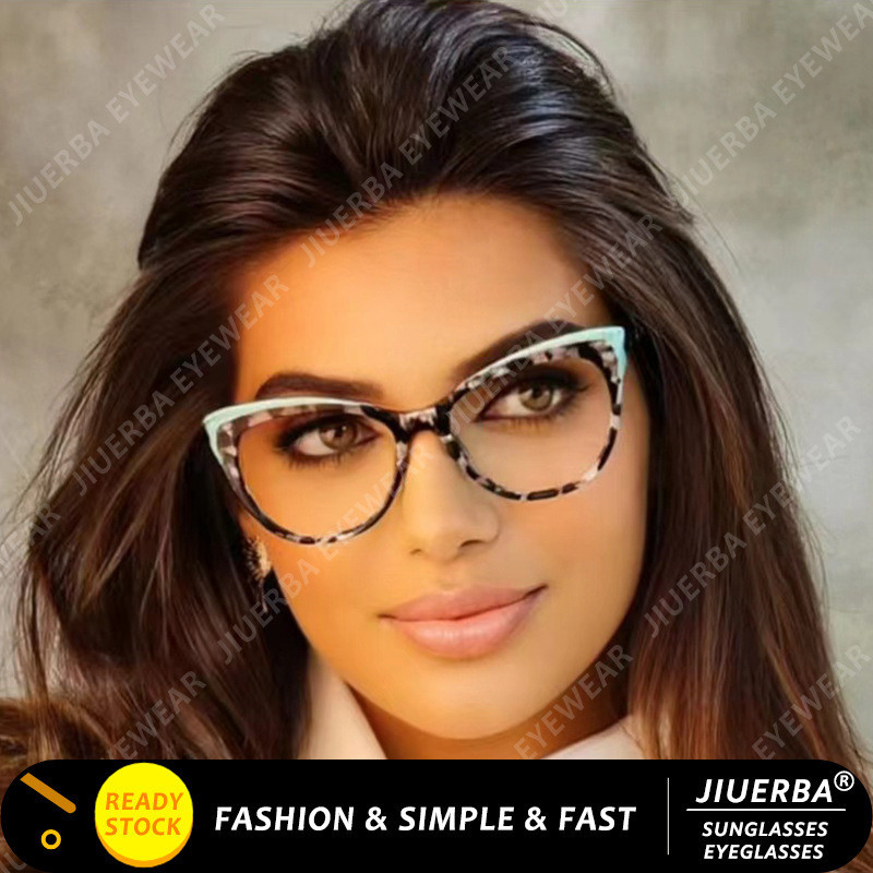 (JIUERBA) Óculos De Linha De Armação Superdimensionada Transparente Para Gatos Anti-Azul Light Eyeglass em Oferta na Shopee