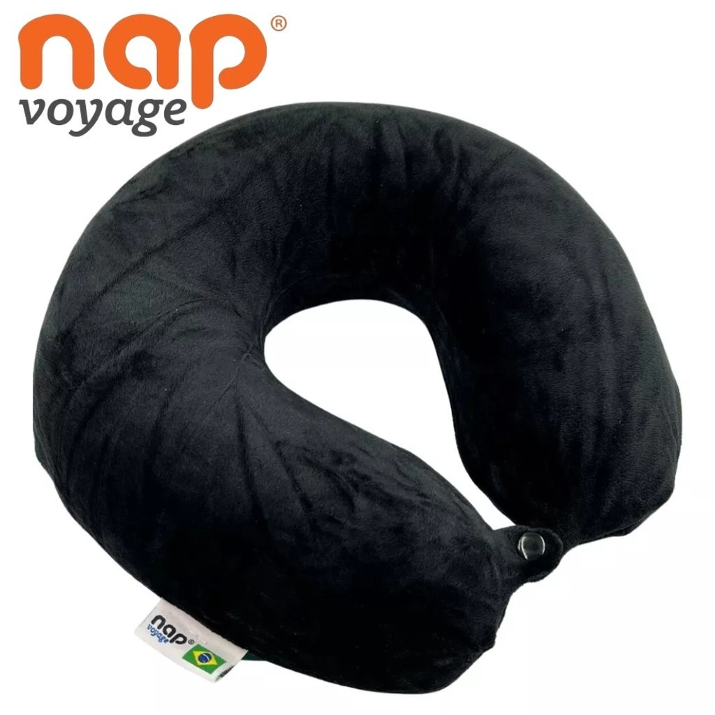 Travesseiro de Viagem Plush Espuma Viscoelastica Nasa Com Botão Preto Nap MPS2A40