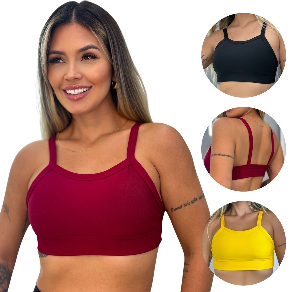 Cropped Liso Academia Fitness Top com forro Neutro em Oferta na Shopee