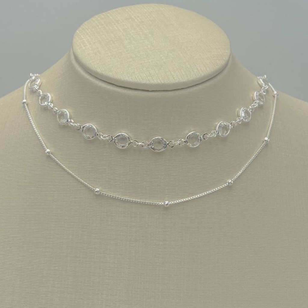 KIT 2 Choker Colar de bola delicado + Colar Com bolinhas transparentes banhado a prata a ouro 18K