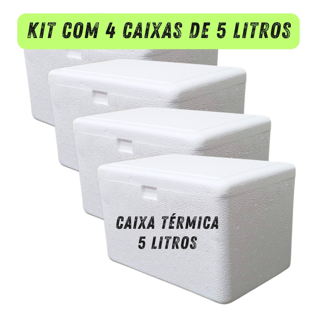 Kit com 4 Caixas Térmicas de Isopor 5 Litros 28,60 x 18,50 x 17,60cm Medicamentos Alimentos Bebidas