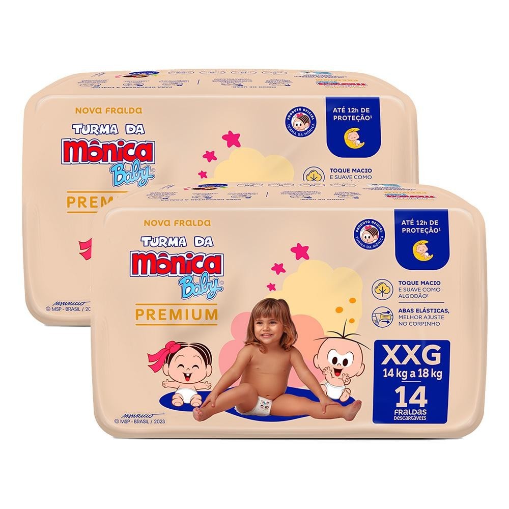 Kit 2 Fralda Turma da Mônica Baby Premium Jumbo XXG com 14un cada em Oferta na Shopee