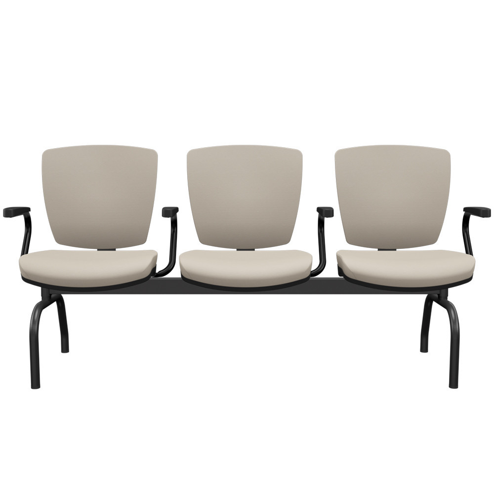 Cadeira Longarina 3 Lugares Aeroporto Recepção Preto Baixa Flexi P03 Vinil Bege - Lyam em Oferta na Shopee