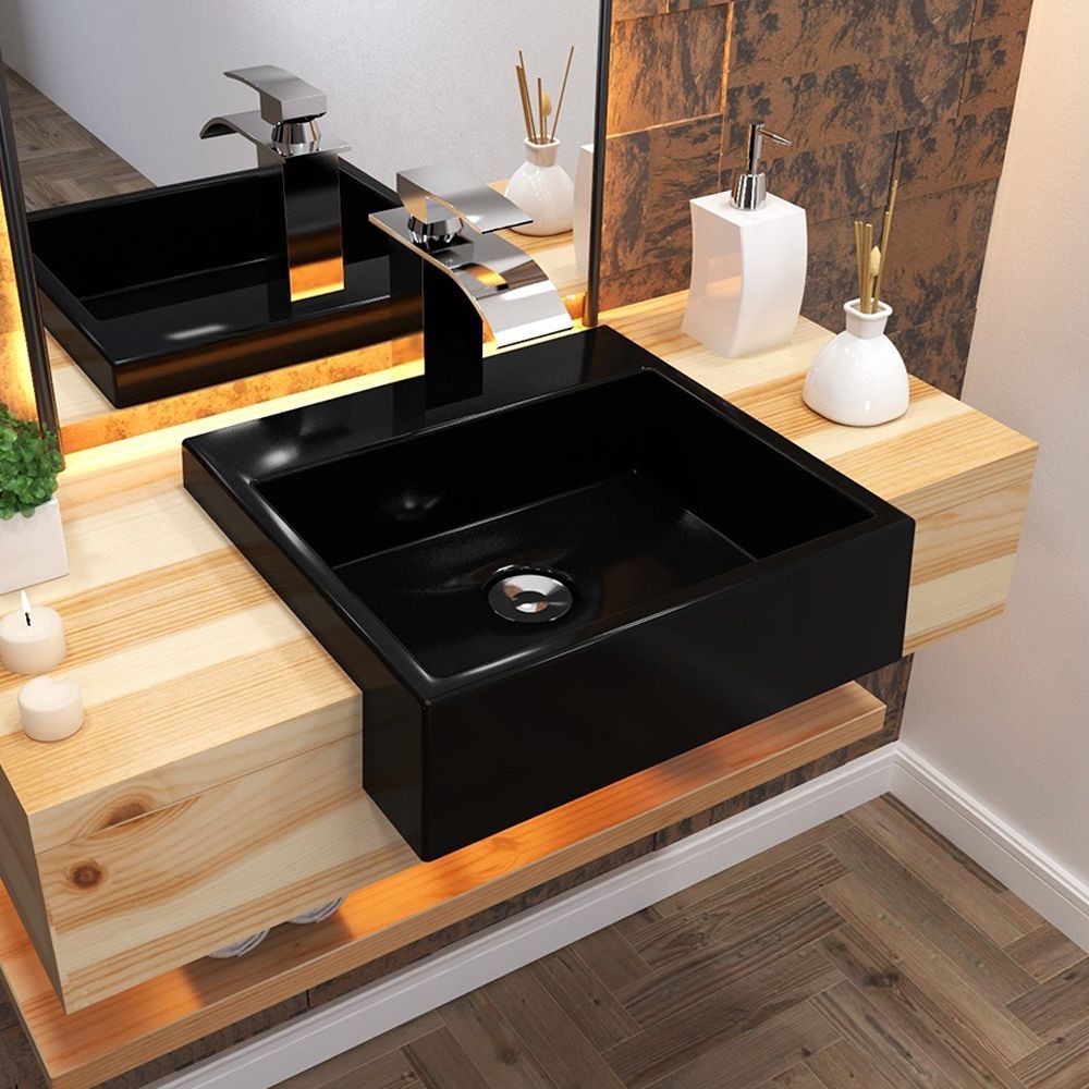 Cuba de Semi Encaixe Quadrada C01 Para Banheiro XQ395 Preto Brilho - Lyam Decor em Oferta na Shopee
