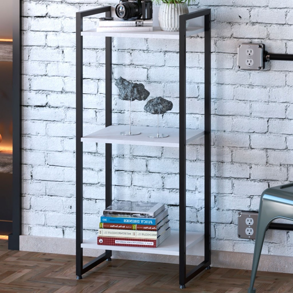 Estante para Livros Dynamica 3 Prateleiras Branco Chess/Preto 19171 - Compace - Home & Living