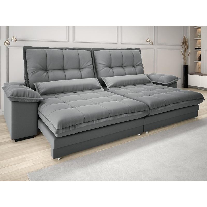 Sofá Bergamo 2,90m Assento Retrátil e Reclinável Velosuede Grafite - NETSOFAS em Oferta na Shopee