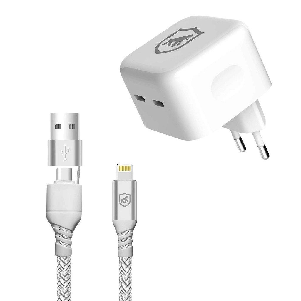 Carregador Turbo Duplo Tipo C + 2UN Cabo Thunder 65W 2 em 1 Lightning - 1M - Gshield em Oferta na Shopee