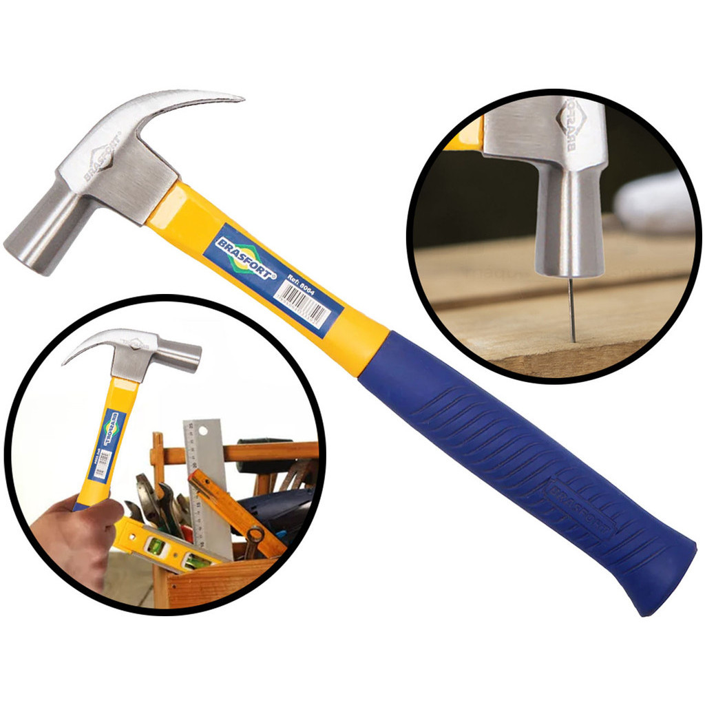 Martelo Unha Polido Aço Forjado Cabo Em Fibra De Vidro Emborrachado 29mm Brasfort em Oferta na Shopee