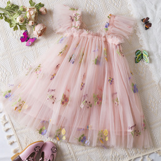 WFRVKids Girls Summer Leisure Dress Light Gauze Embroidered Butterfly Wing Dress Girl's 1st Birthday Party Baptism Dress em Oferta na Shopee