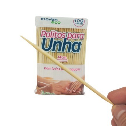 Palito Unha Pontiagudo 100un  Bambu Manicure 14cm Inoven