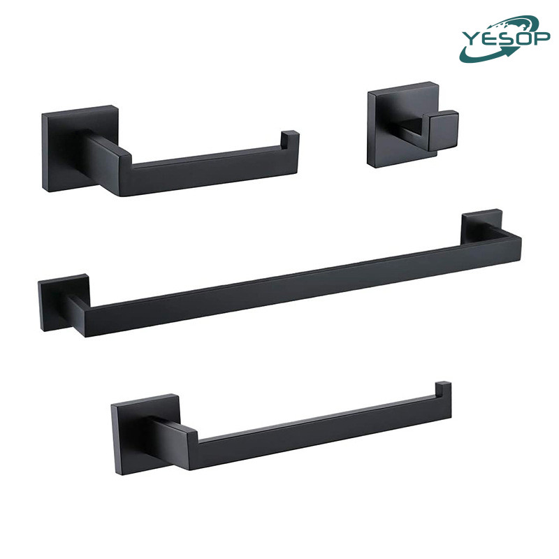 YESOP Kit Acessórios Banheiro 4 Peças Inox Quadrado Toalheiro 60cm Luxo Fosco Preto em Oferta na Shopee