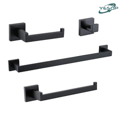 YESOP Kit Acessórios Banheiro 4 Peças Inox Quadrado Toalheiro 60cm Luxo Fosco Preto