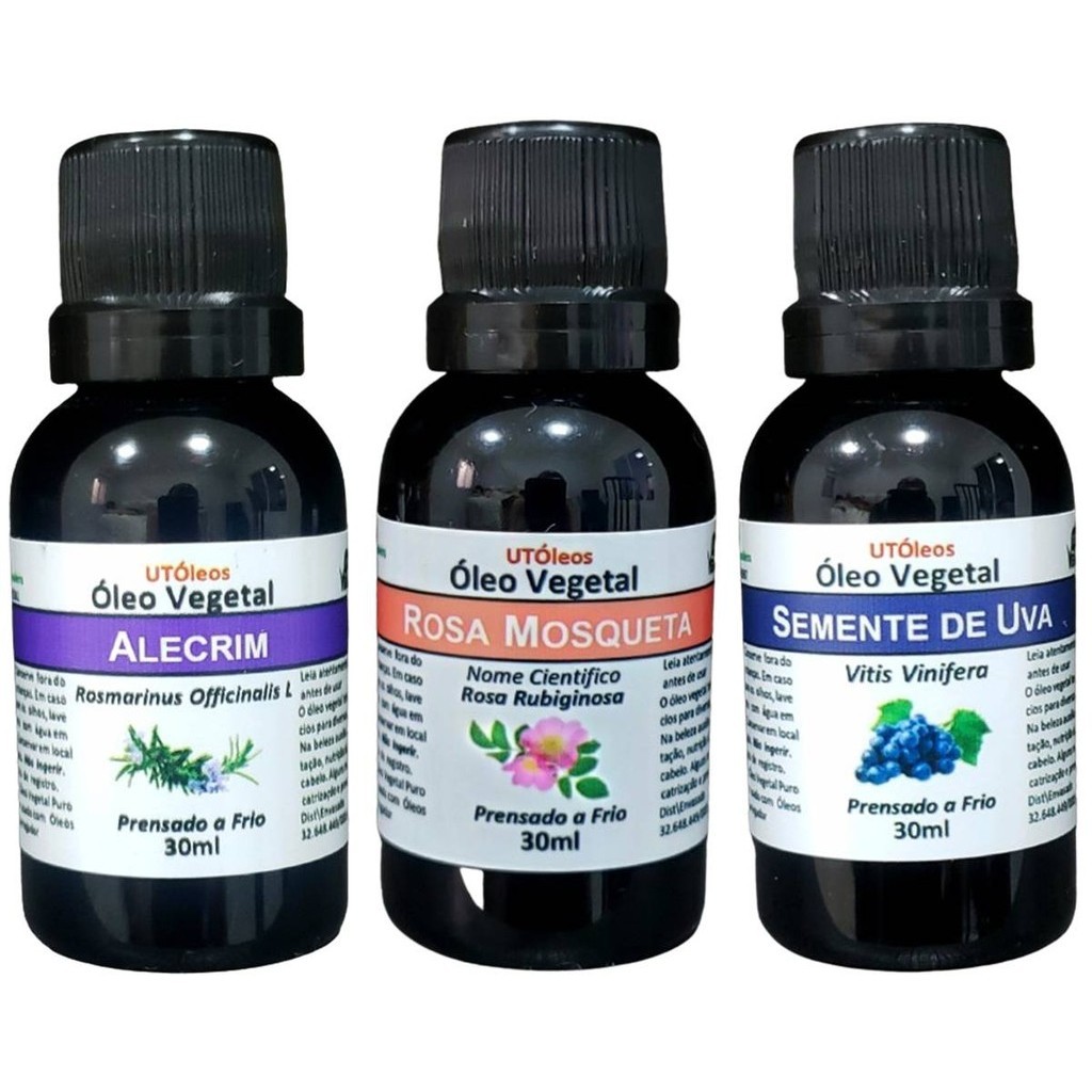 Kit 3 Oleo Vegetal de Alecrim, Semente de Uva, Rosa Mosqueta em Oferta na Shopee