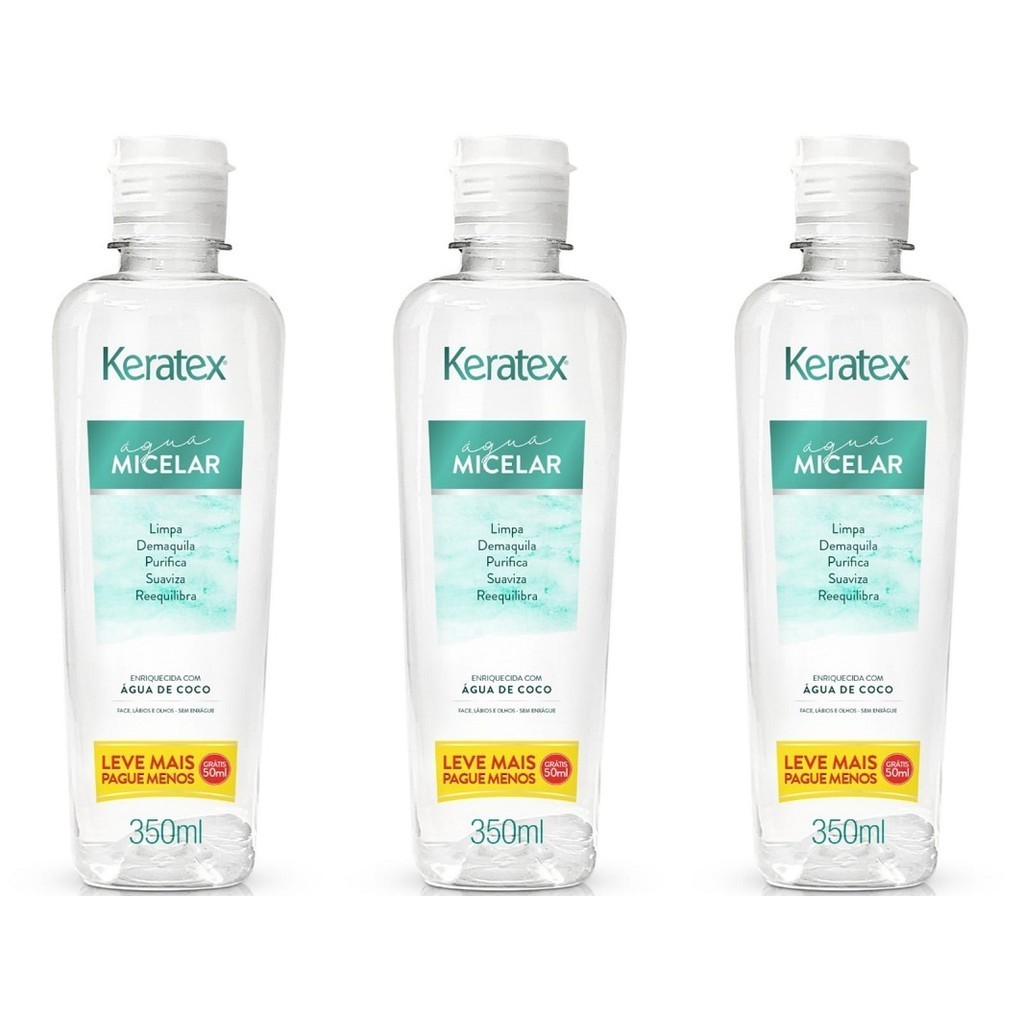 Água micelar Keratex Enriquecida com Agua de Coco 350 ml - 03 unidades