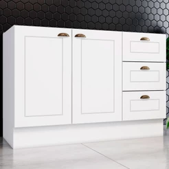 Armário de Cozinha Compacta para Pia 120 Cm Americana 2 Portas 3 Gavetas 100% Mdf Branco Hp - Pnr Móveis