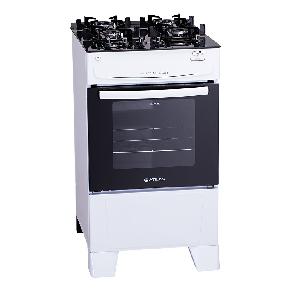Fogão 4 Bocas a Gás Atlas Mônaco Top Glass Mesa de Vidro e Acendimento Automático Branco Bivolt em Oferta na Shopee