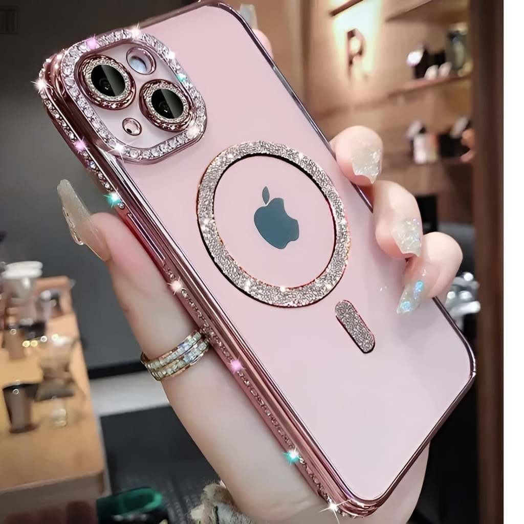 Capinha capa case luxo Magnética magsafe pedraria Strass Proteção Para iPhone 14 14Pro 14proMax