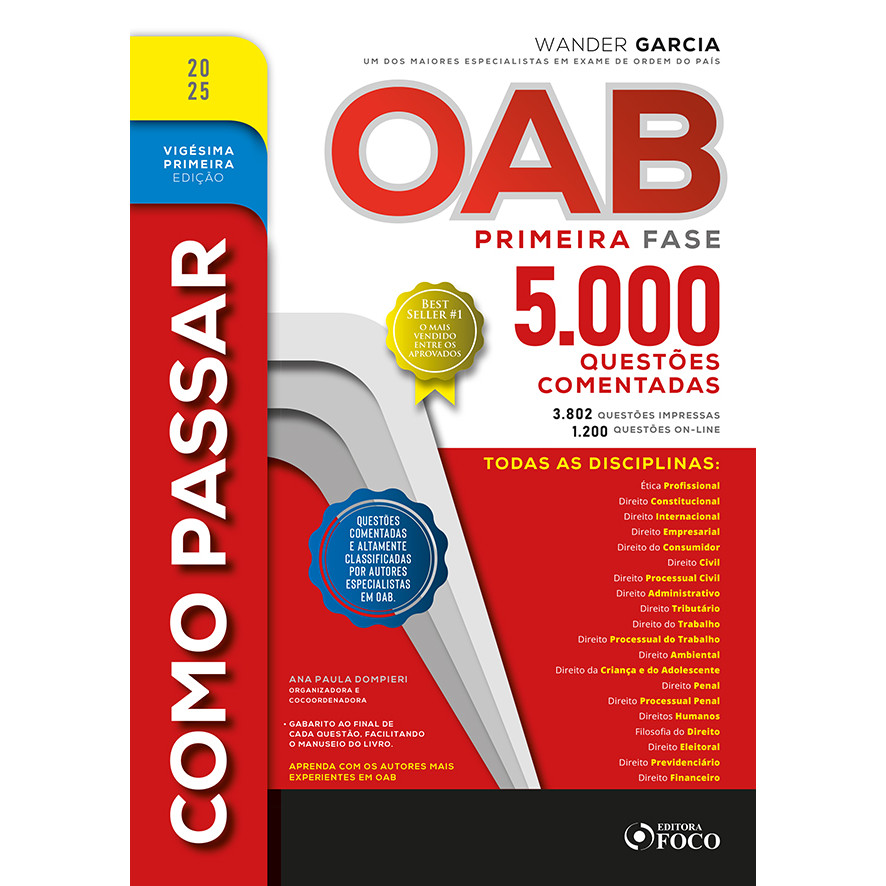 Como Passar na OAB - 1ª Fase - 5.000 Questões Comentadas - 21ª Ed - 2025 Livros PTB