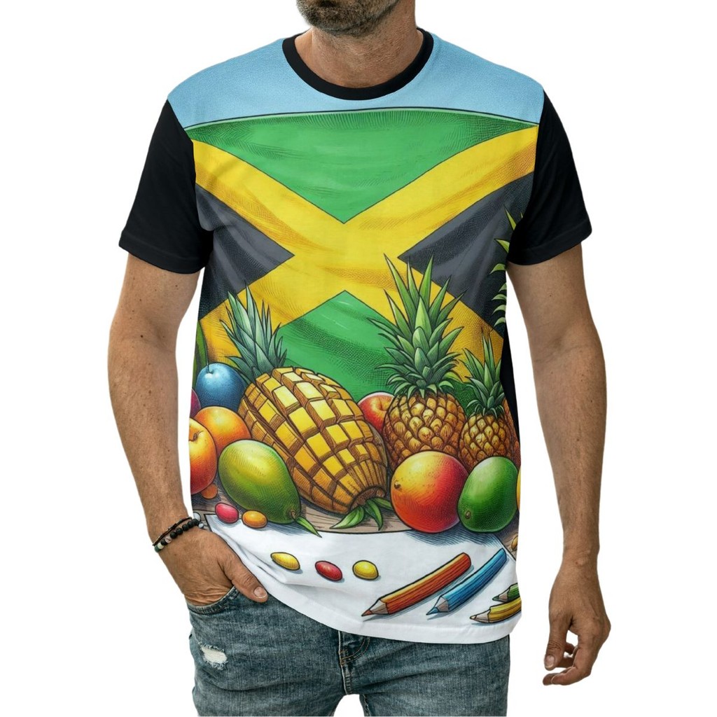 Camiseta Bandeira Jamaica País Frutas Tropicais Natureza