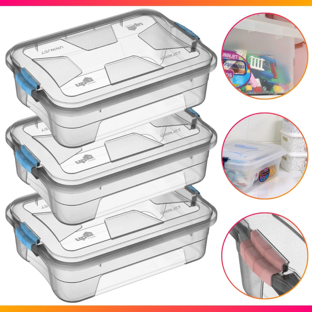 Kit 3 Caixa Organizadora Transparente Multiuso 10 Litros Com Trava