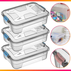 Kit 3 Caixa Organizadora Transparente Multiuso 10 Litros Com Trava