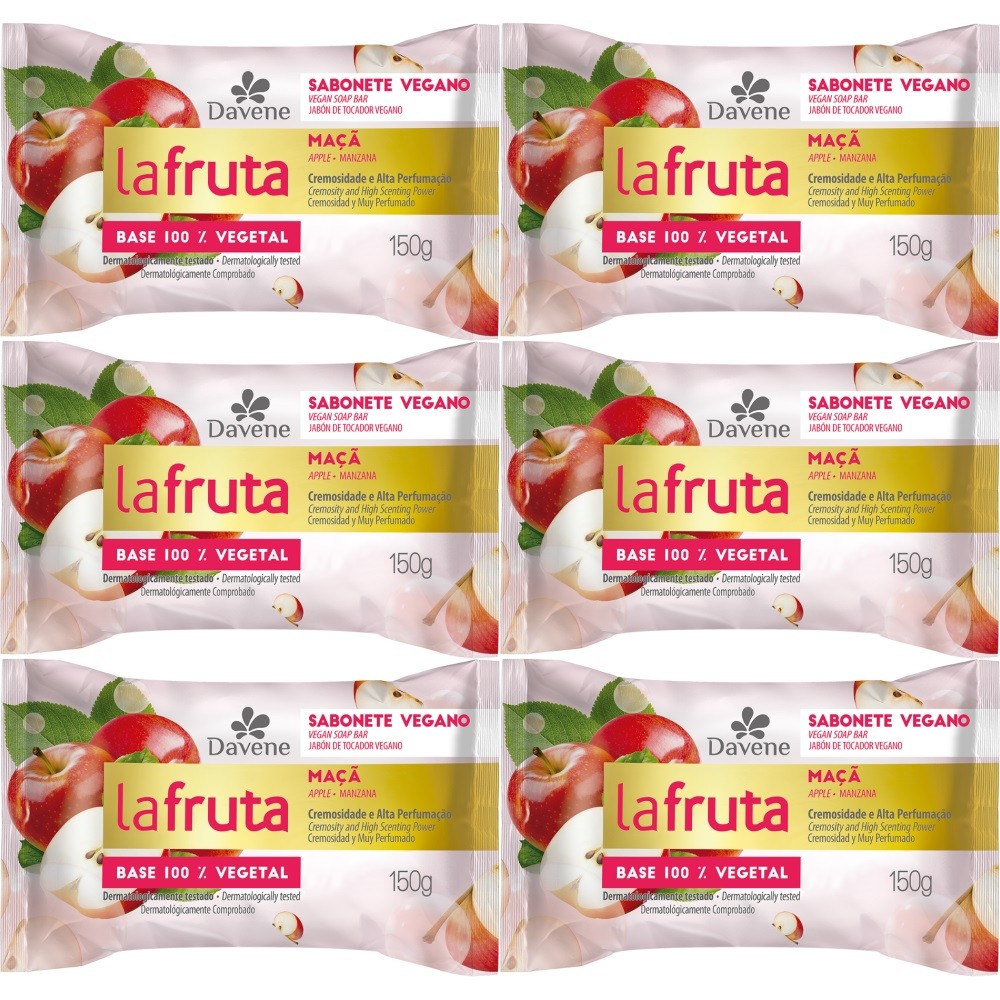 6UN Sabonete La Fruta Maçã Barra Vegetal 150g Davene