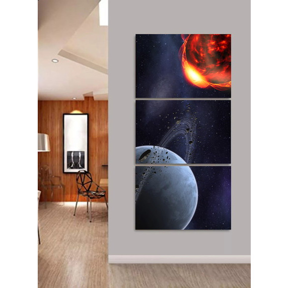Quadros Decorativo Mosaico 30X50 3 peças Mdf Alta Resolução Full HD Planetas Meteoro Galáxia