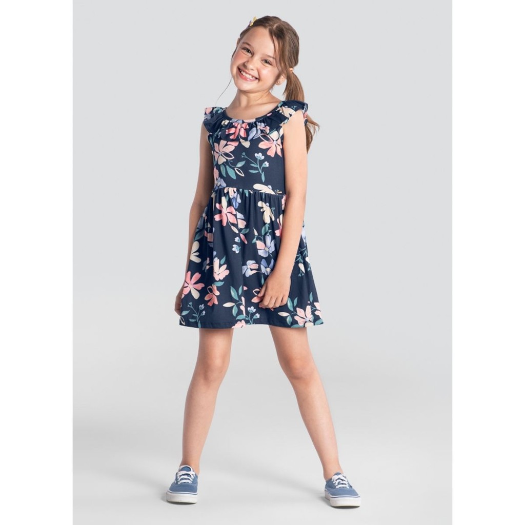 Vestido Infantil Menina De Flores Em Malha Brandili - Baby & Kids Fashion