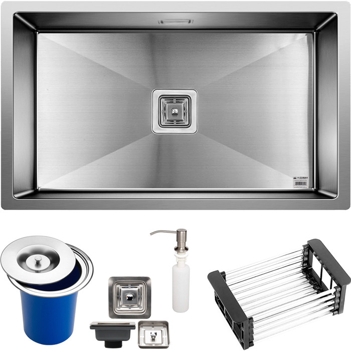 Cuba Quadrada Inox 304 Cozinha Embutir Sobrepor Gourmet 75x45 Premium Acessórios Lixeira Embutir 5L