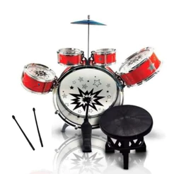 Bateria Infantil Vermelha c/ Banquinho Musical Importway