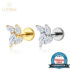 Piercing Labret Titânio Orelha Nariz Tragus Zircónia Cravejada 4 Pedras