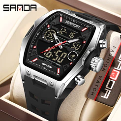 SANDA Wine Barrel Tipo Relógio Eletrônico Multifuncional Com Mostrador Grande Masculino Moderno E SD6235