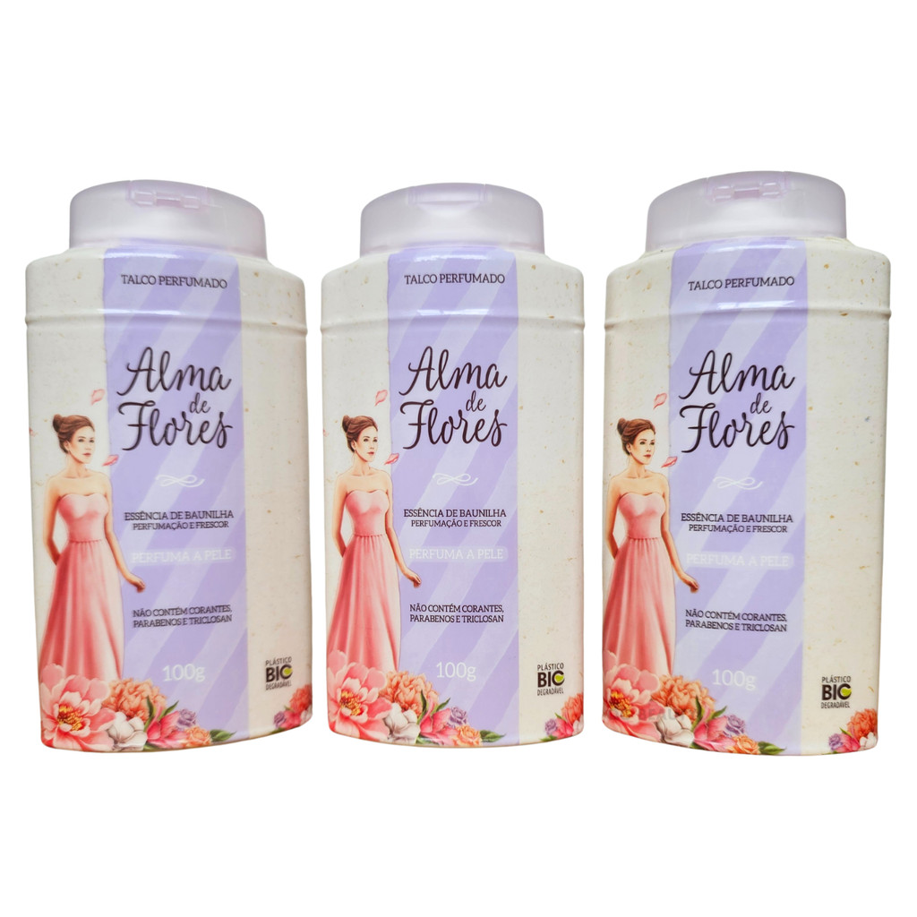 Talco Alma de Flores Baunilha 100g - 3 unidades