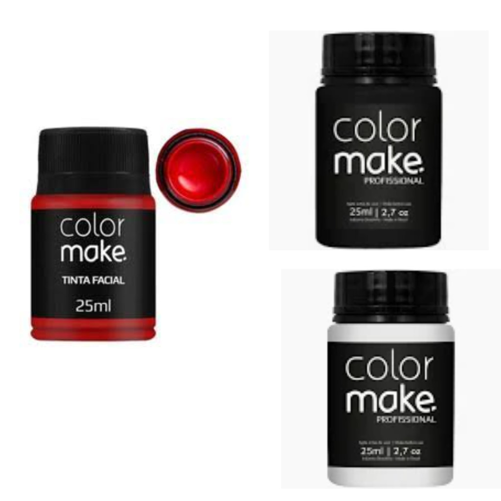 Kit Tinta Liquida Facial Colormake 25ml C/ 3 (branco/preto/vermelho)