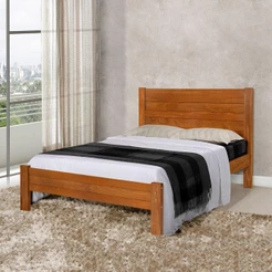 Cama Casal Madeira Vintage Lara - Castanho - Marrom