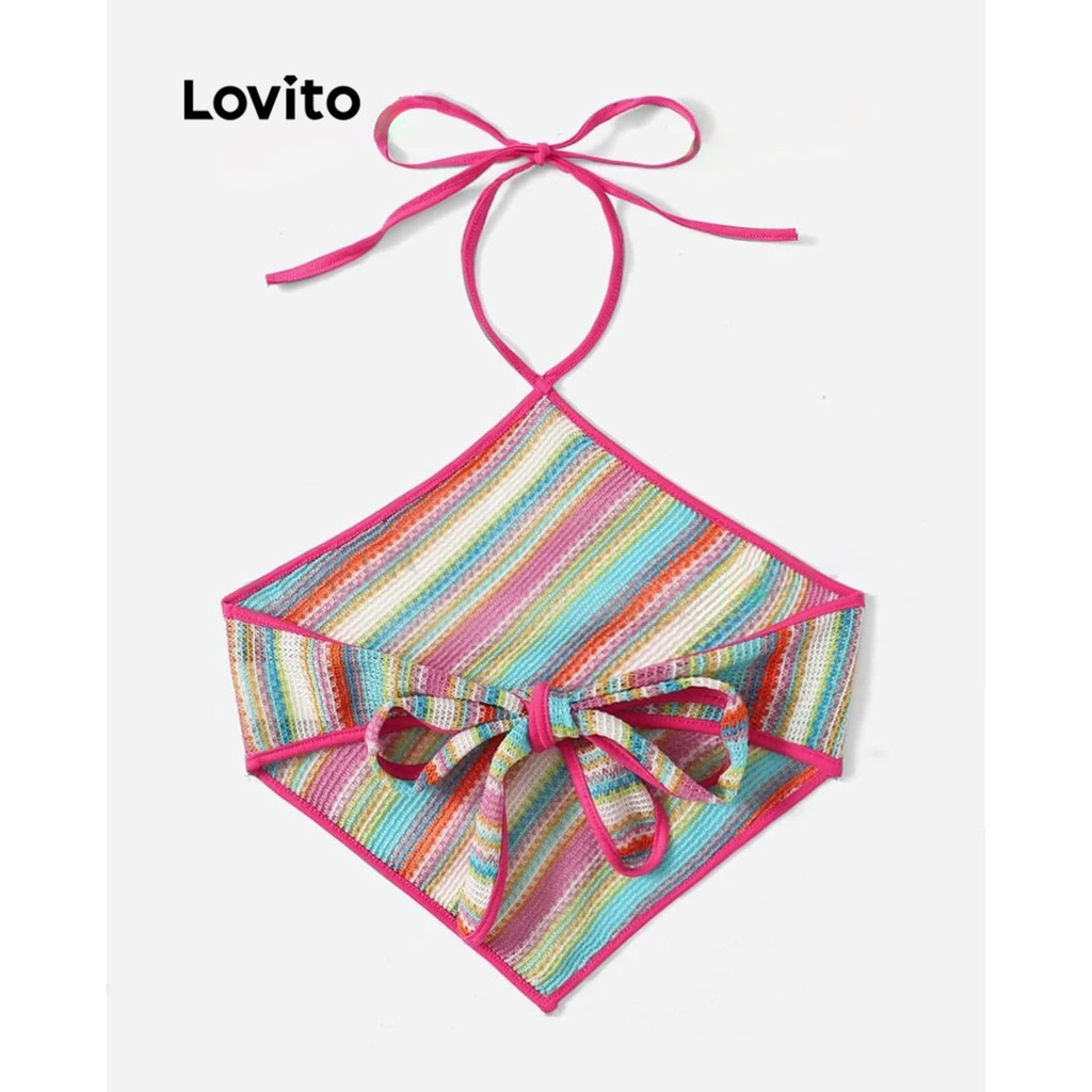 (Trendy) Lovito Regata feminina casual com listras arco-íris e contraste L88AD018 - Women Clothes