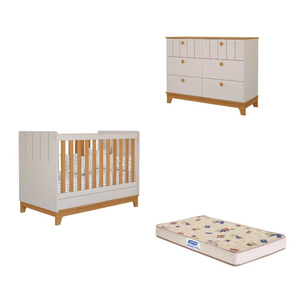 Quarto de Bebê com Cômoda Berço e Colchão Liza Permobili em Oferta na Shopee