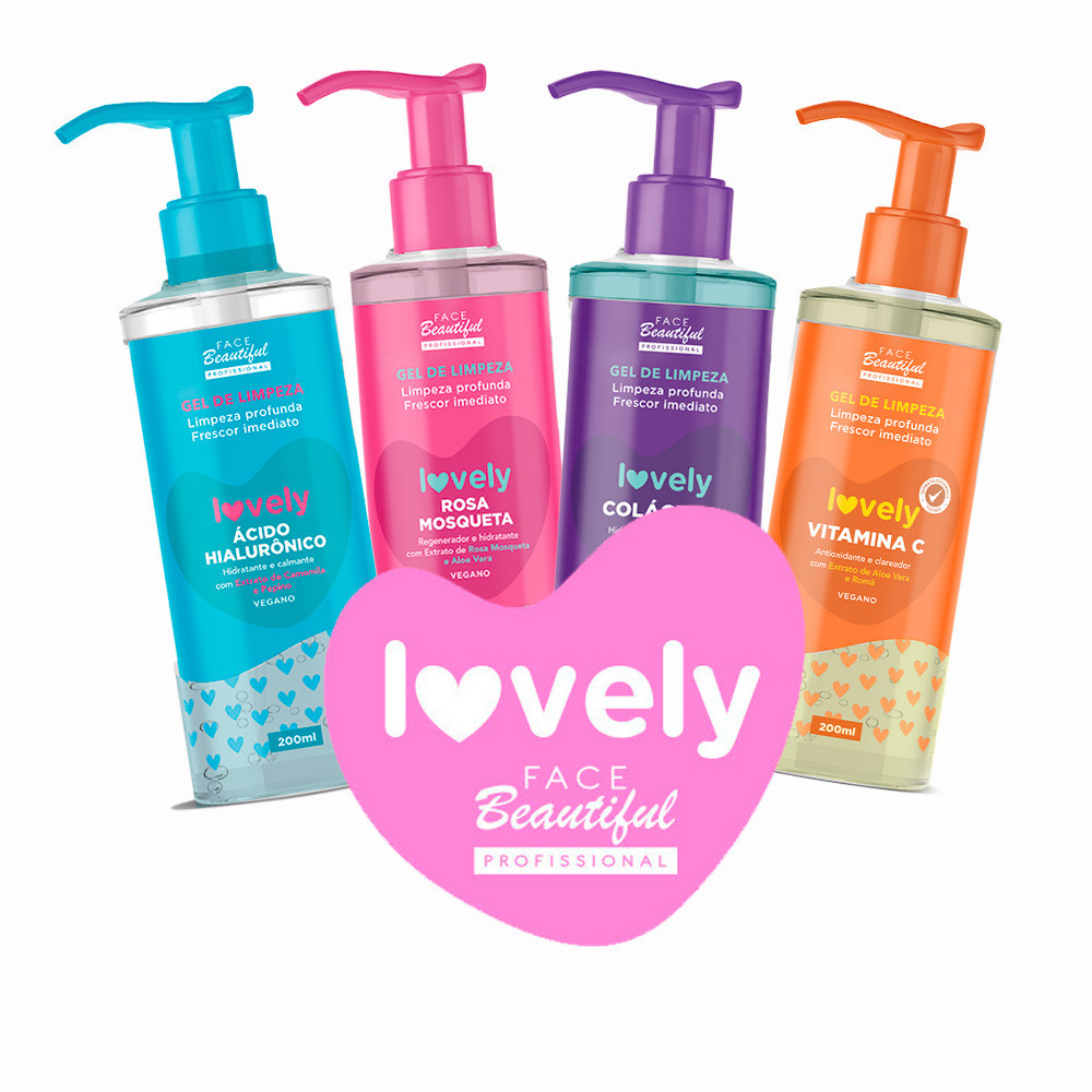 Kit 4 Gel De Limpeza Facial Skin Care Lovely  Face Beautiful 200ML