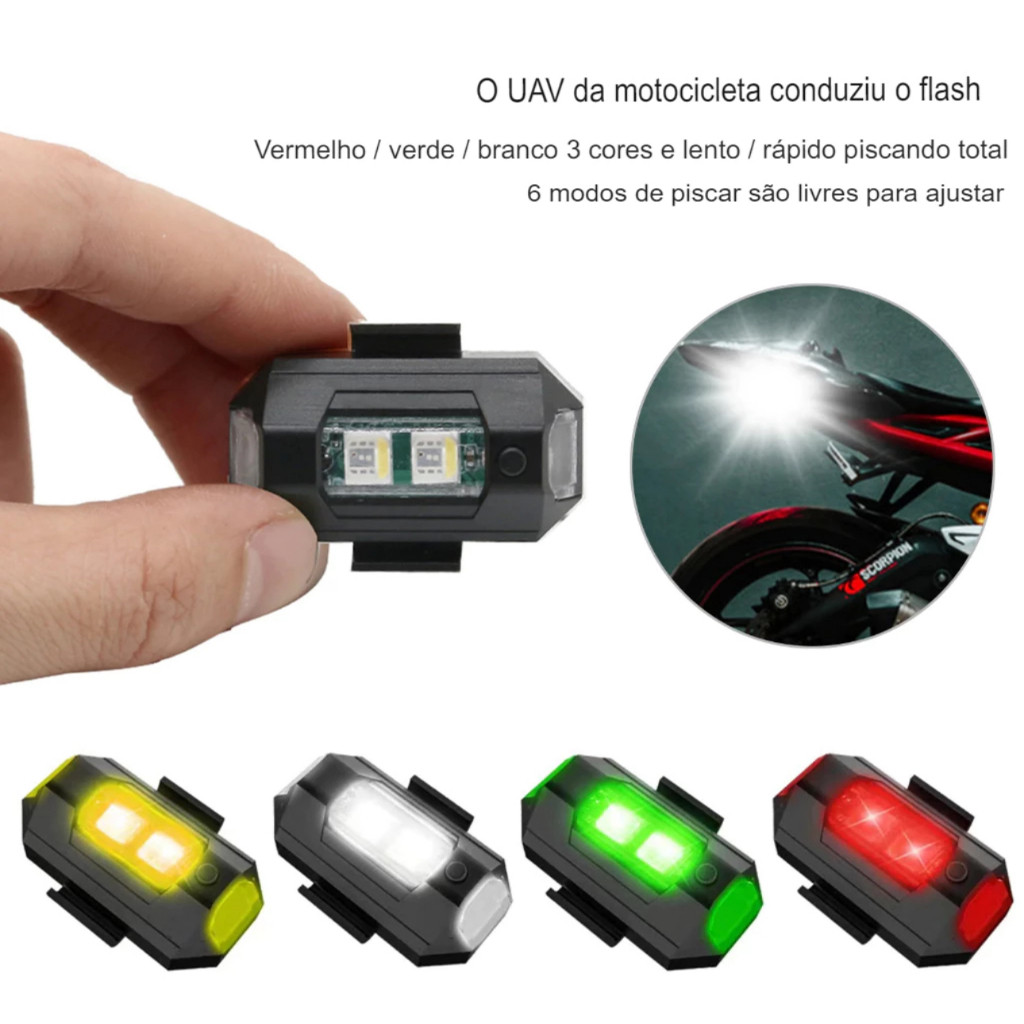 Pisca Alerta Luz De Sinalizador Para Bicicleta Motocicleta Drone LED 7 Cores Recarrevel USB