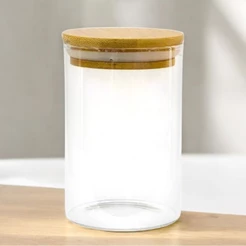 Pote de Vidro Hermético com Tampa de Bambu - 13x7cm - 320ml - 1 unidade - Rizzo